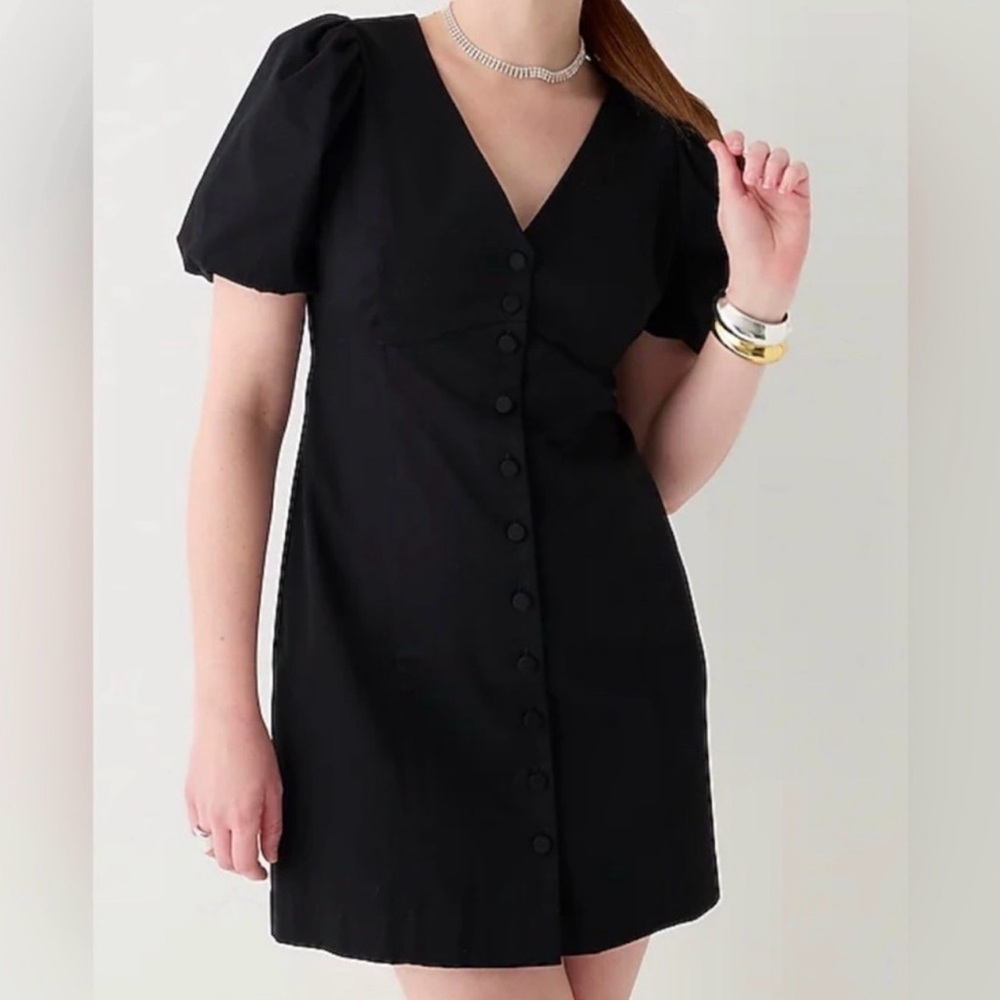 NWT J Crew Button-front puff-sleeve mini dress